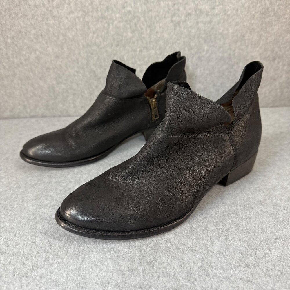 Seychelles Womens Size 7.5 Black Leather Ankle Boots Booties Side Zip Heel Shoes